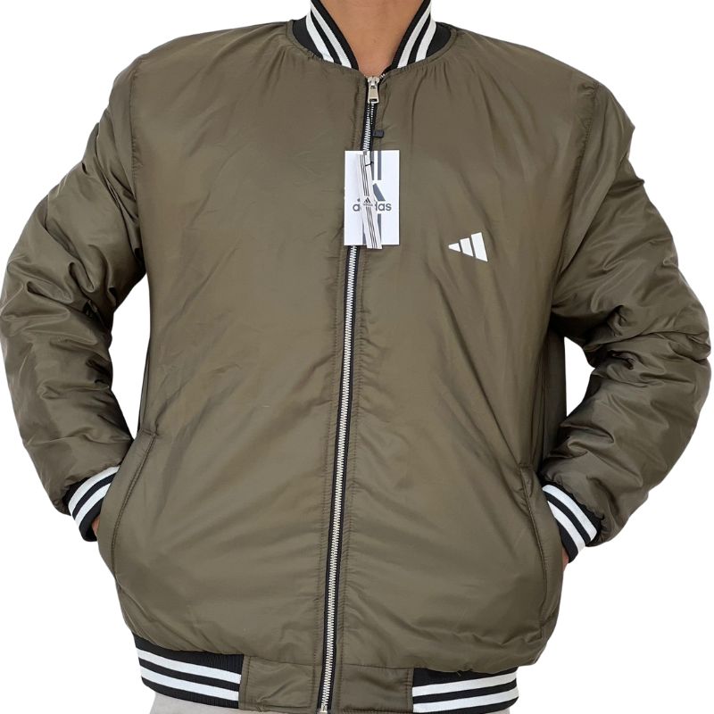 Adidas Men's Classic Bomber Jacket in Burgundy | Lightweight & Insulated | Olive Green