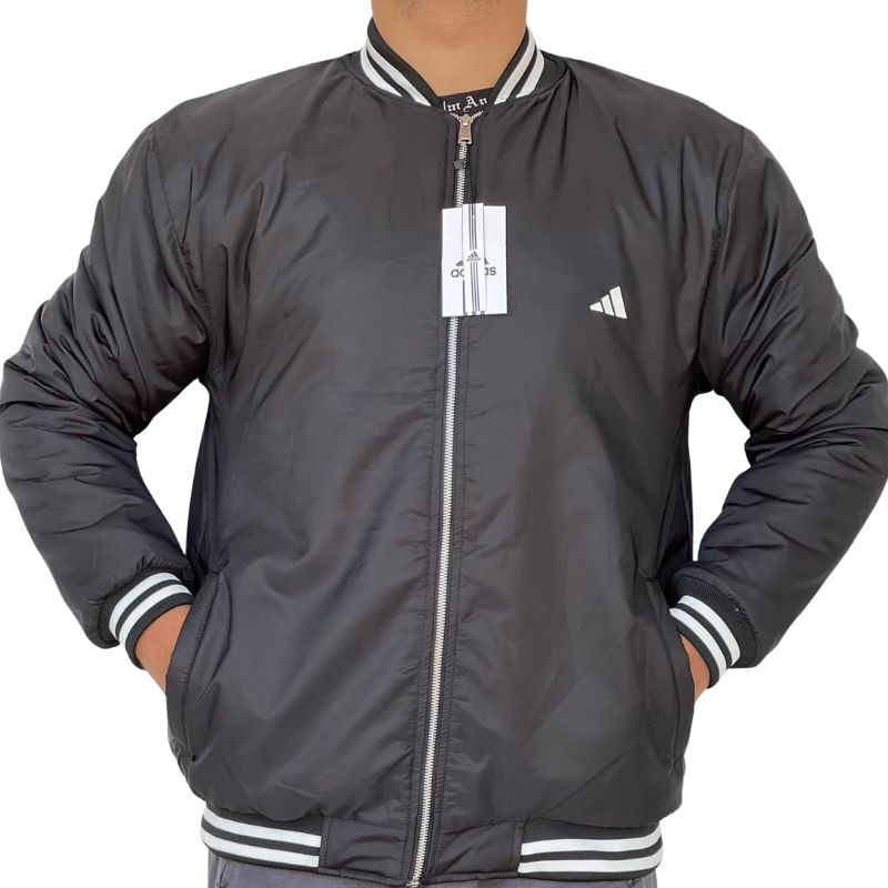 Adidas Men's Classic Bomber Jacket in Burgundy | Lightweight & Insulated | Black