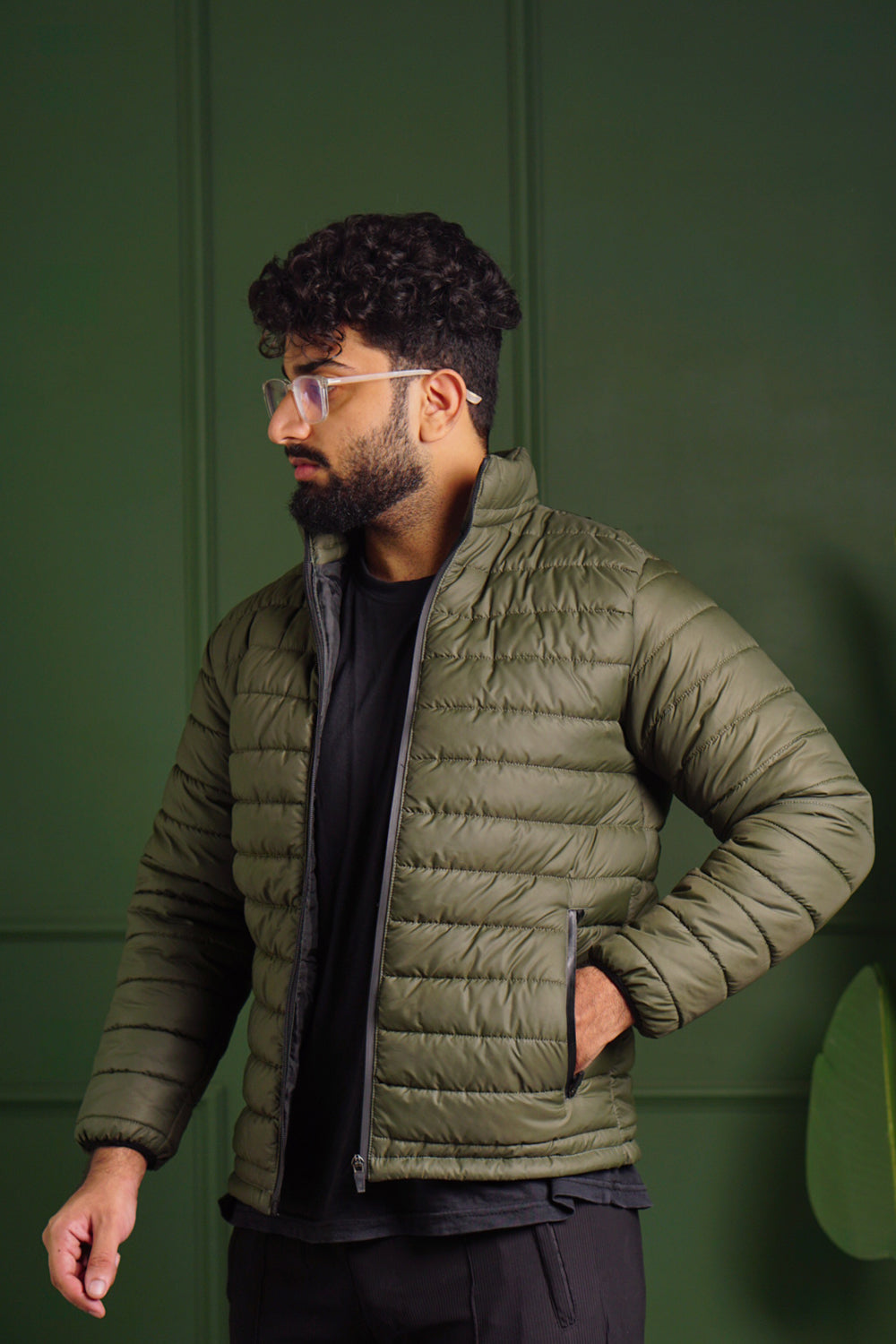 Insulated Puffer Jacket | Lightweight & Water-Resistant | Olive Green
