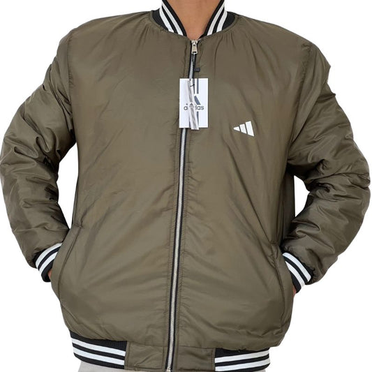 Adidas Men's Classic Bomber Jacket in Burgundy | Lightweight & Insulated | Olive Green