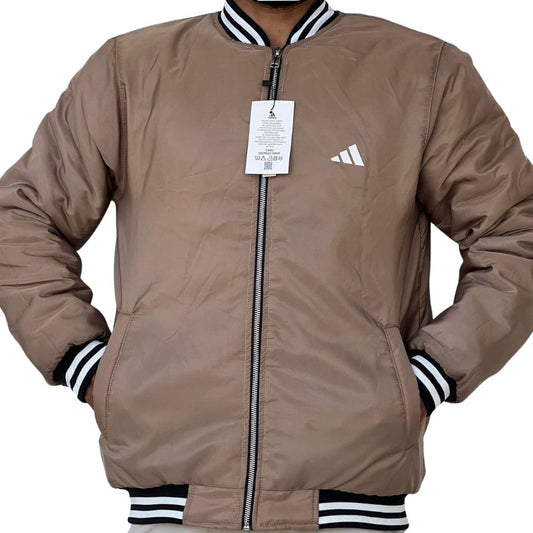 Adidas Men's Classic Bomber Jacket in Burgundy | Lightweight & Insulated | Tan