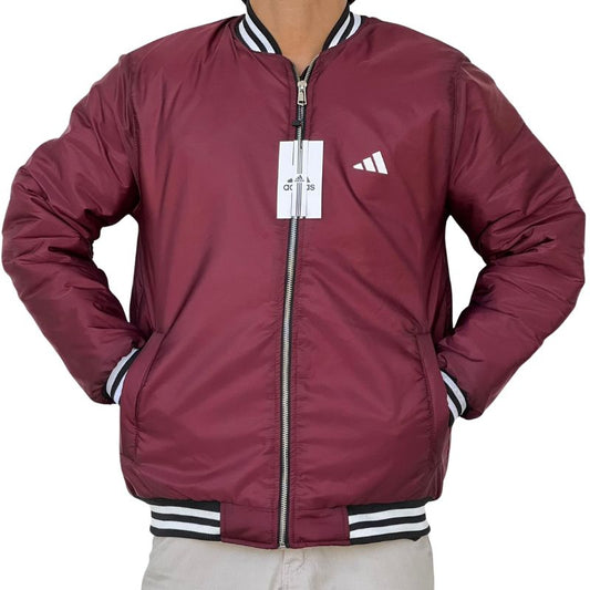 Adidas Men's Classic Bomber Jacket in Burgundy | Lightweight & Insulated | Maroon