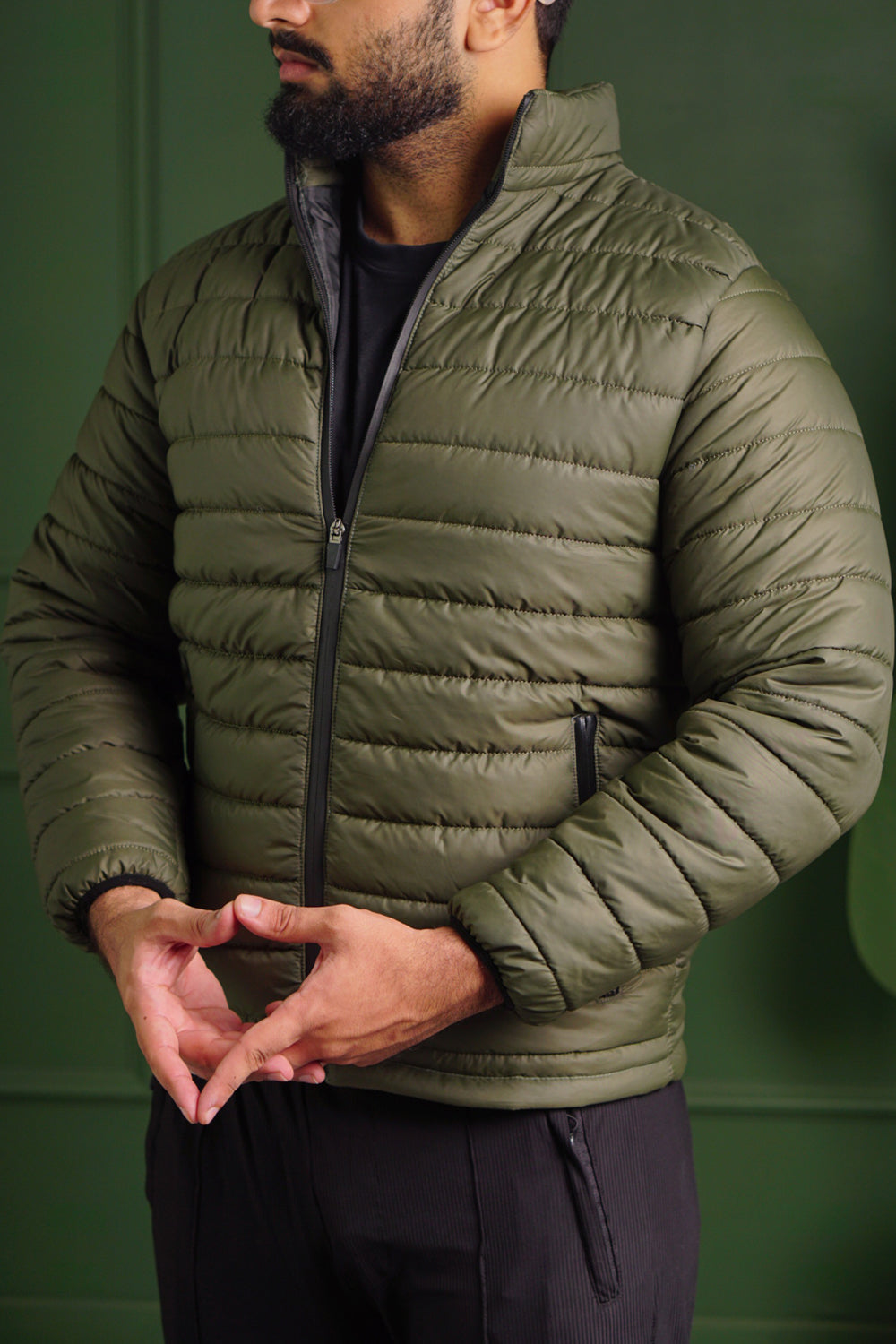 Insulated Puffer Jacket | Lightweight & Water-Resistant | Olive Green